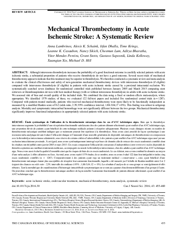 (PDF) Mechanical Thrombectomy in Acute Ischemic Stroke: A Systematic Review
