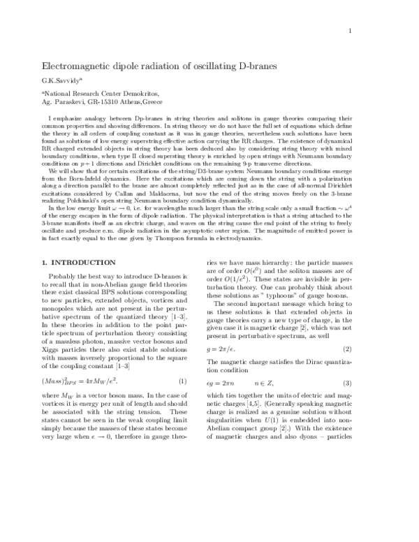 (PDF) Electromagnetic dipole radiation of oscillating D-branes