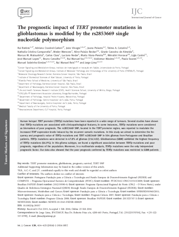 (PDF) The prognostic impact of TERT promoter mutations in glioblastomas ...
