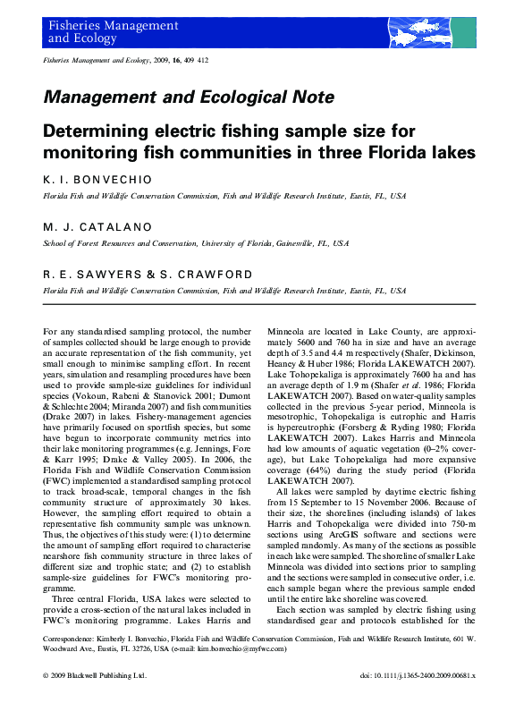 (PDF) Determining electric fishing sample size for monitoring fish ...