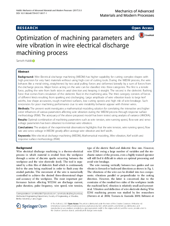 (PDF) Optimization of machining parameters and wire vibration in wire ...