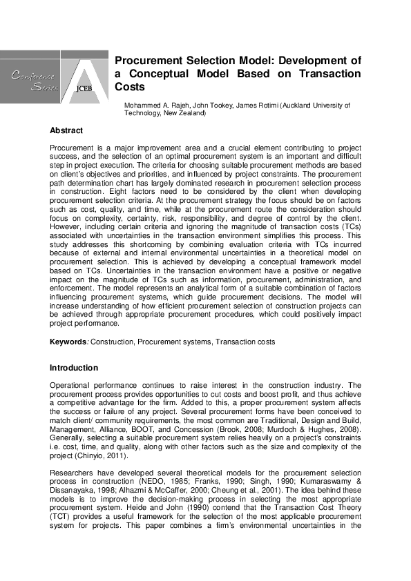 (PDF) Procurement Selection Model: Development of a Conceptual Model ...