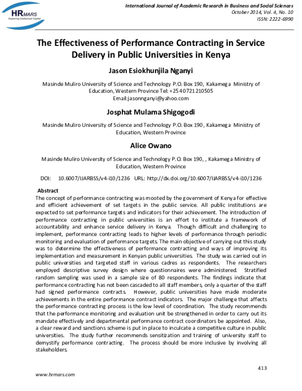 (PDF) The Effectiveness of Performance Contracting in Service Delivery ...