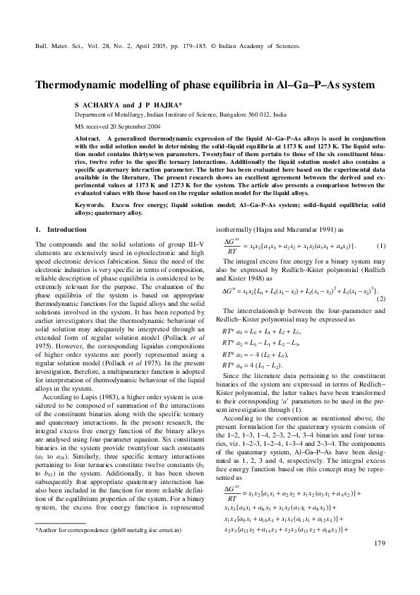 (PDF) Thermodynamic modelling of phase equilibria in Al-Ga-P-As system