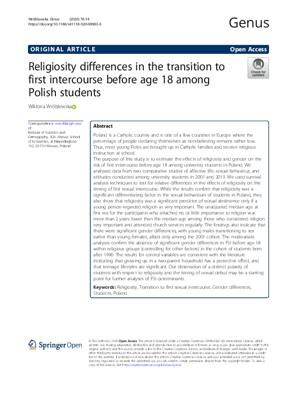 (PDF) Religiosity differences in the transition to first intercourse ...
