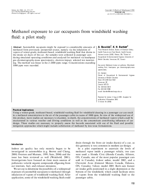 (PDF) Methanol exposure to car occupants from windshield washing fluid ...