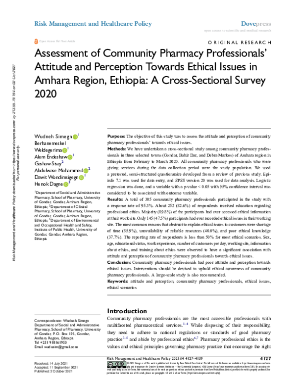 (PDF) Assessment of Community Pharmacy Professionals' Attitude and ...