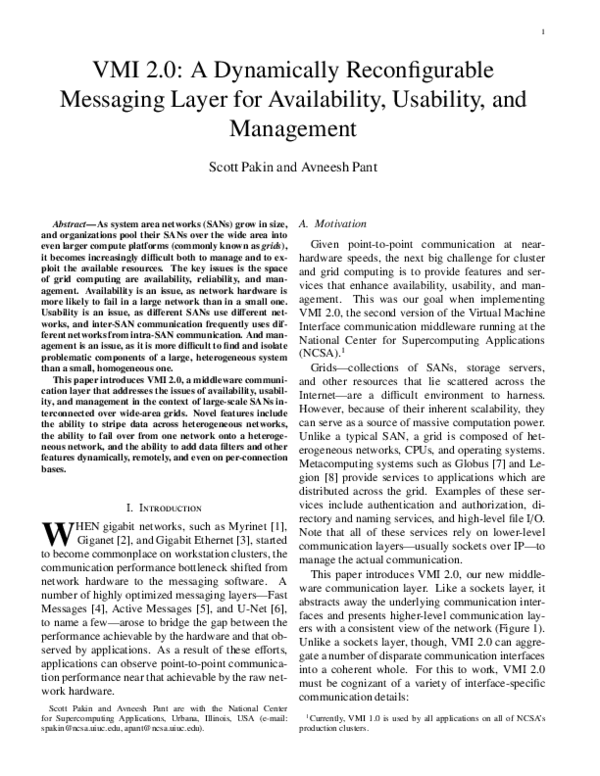 (PDF) VMI 2.0: A Dynamically Reconfigurable Messaging Layer for ...