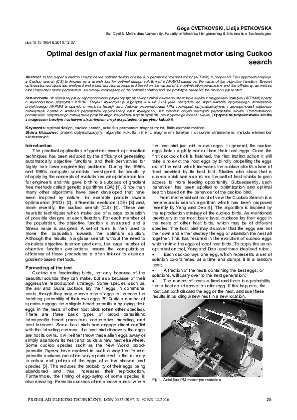 (PDF) Optimal design of axial flux permanent magnet motor using Cuckoo ...