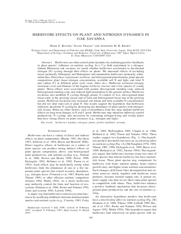 (PDF) Herbivore Effects on Plant and Nitrogen Dynamics in Oak Savanna