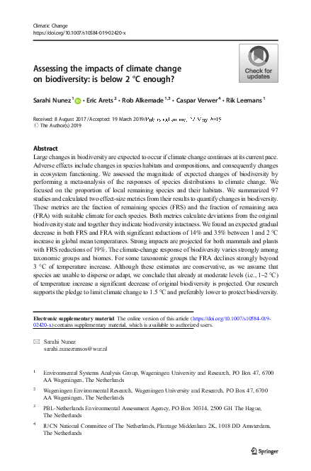 (PDF) Assessing the impacts of climate change on biodiversity: is below ...