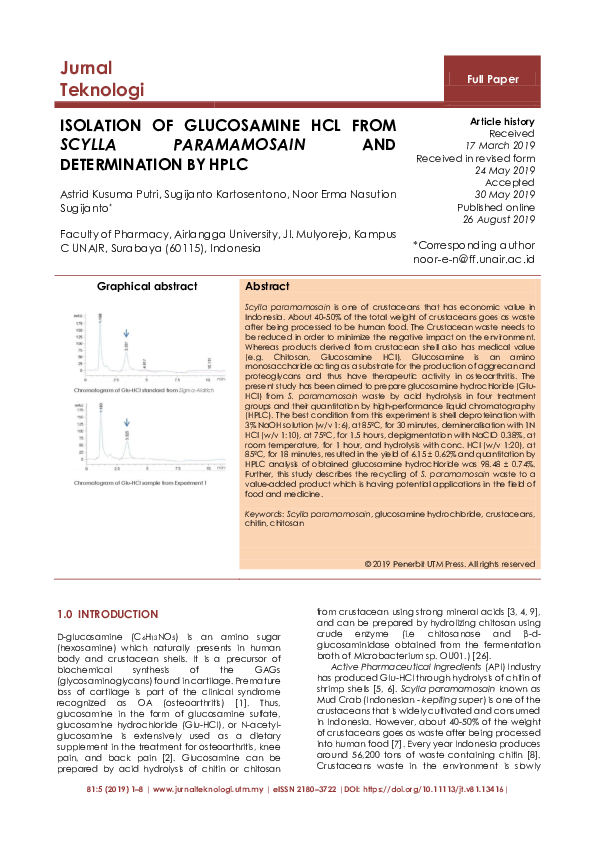 (PDF) Isolation of Glucosamine HCL from Scylla Paramamosain and