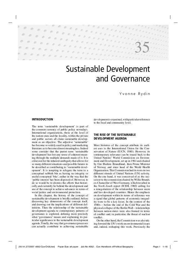 (PDF) Sustainable Development and Governance