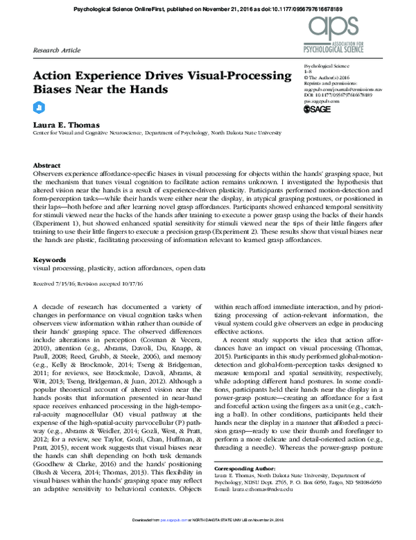 (PDF) Action Experience Drives Visual-Processing Biases Near the Hands