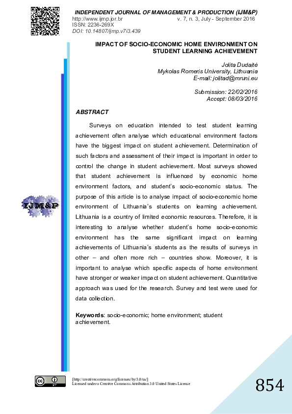 (PDF) Impact of Socio-Economic Home Environment on Student Learning ...