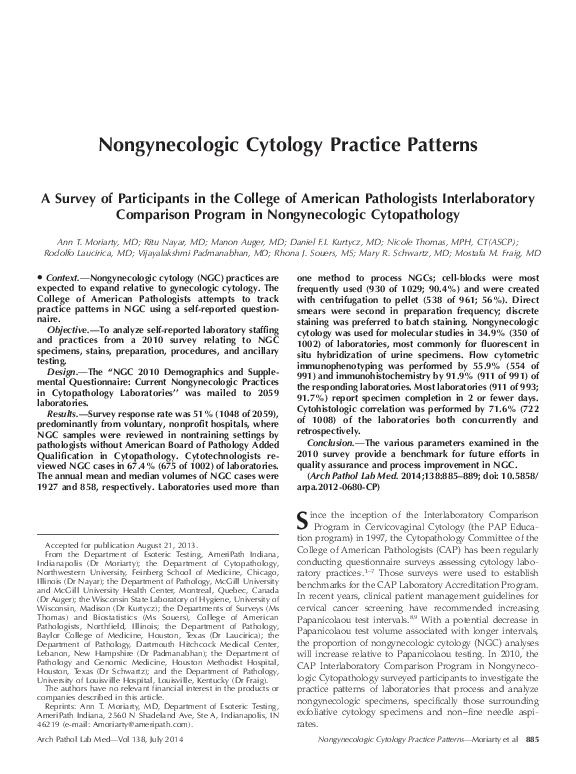 (PDF) Nongynecologic cytology practice patterns: a survey of ...