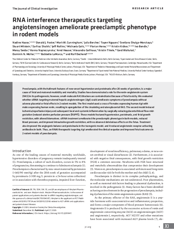 (PDF) RNA interference therapeutics targeting angiotensinogen ...