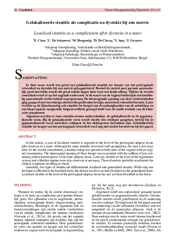 (PDF) Localized steatitis as a complication after dystocia in a mare