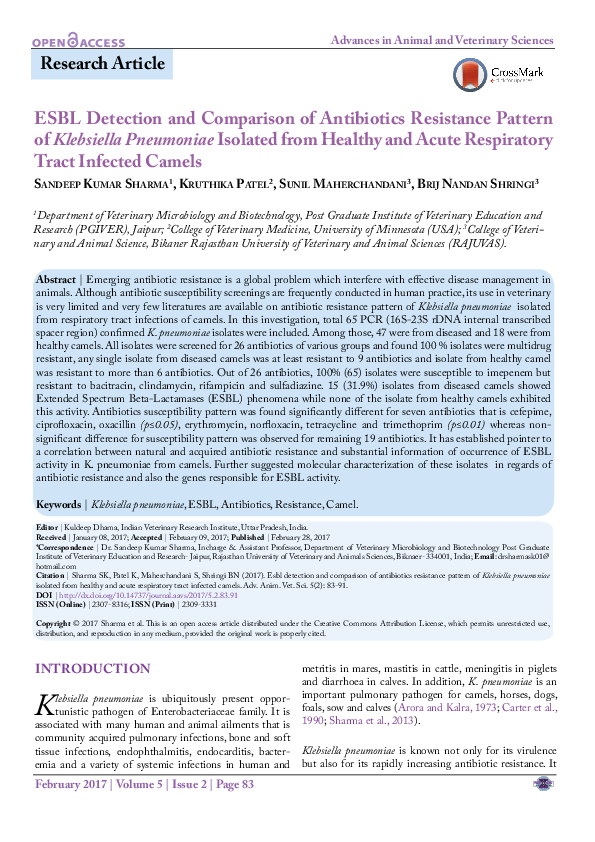 (PDF) ESBL Detection and Comparison of Antibiotics Resistance Pattern ...