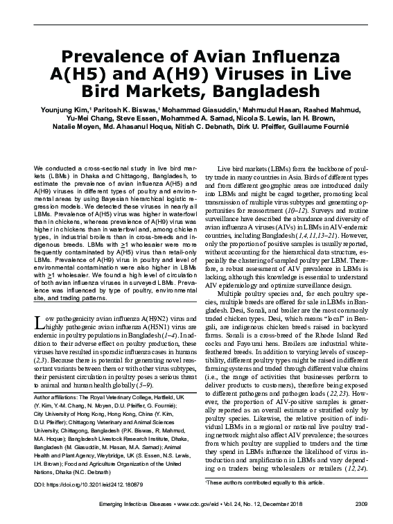 (PDF) Prevalence of Avian Influenza A(H5) and A(H9) Viruses in Live ...