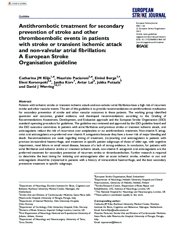 (PDF) Antithrombotic treatment for secondary prevention of stroke and ...