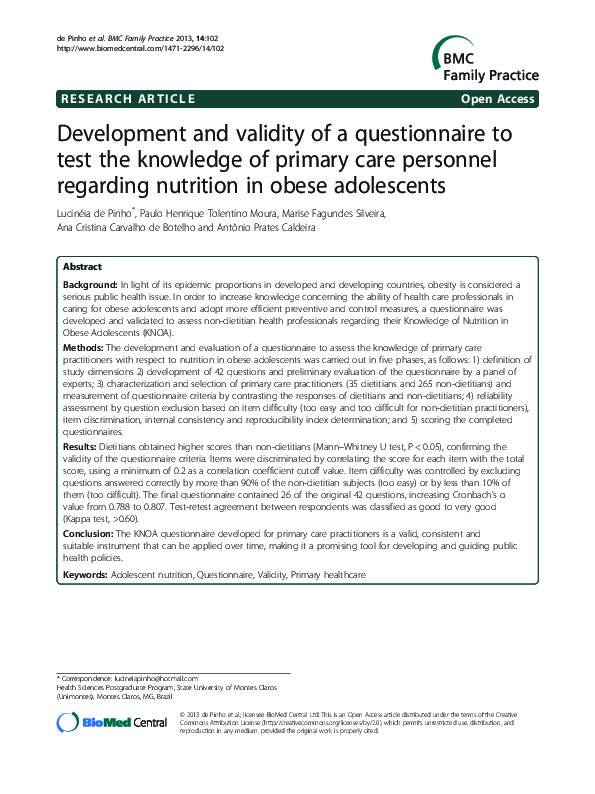 (PDF) Development and validity of a questionnaire to test the knowledge ...
