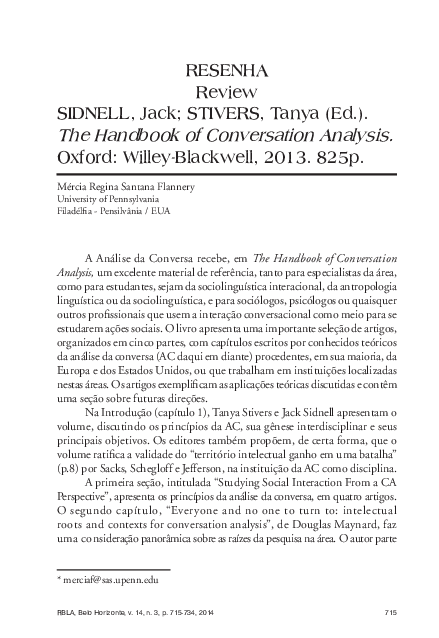 (PDF) The handbook of conversation analysis