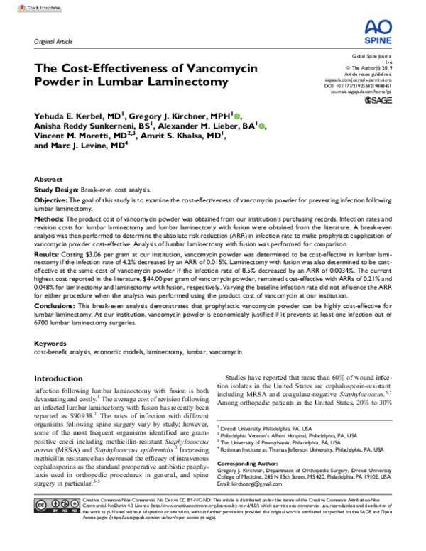 (PDF) The CostEffectiveness of Powder in Lumbar Laminectomy