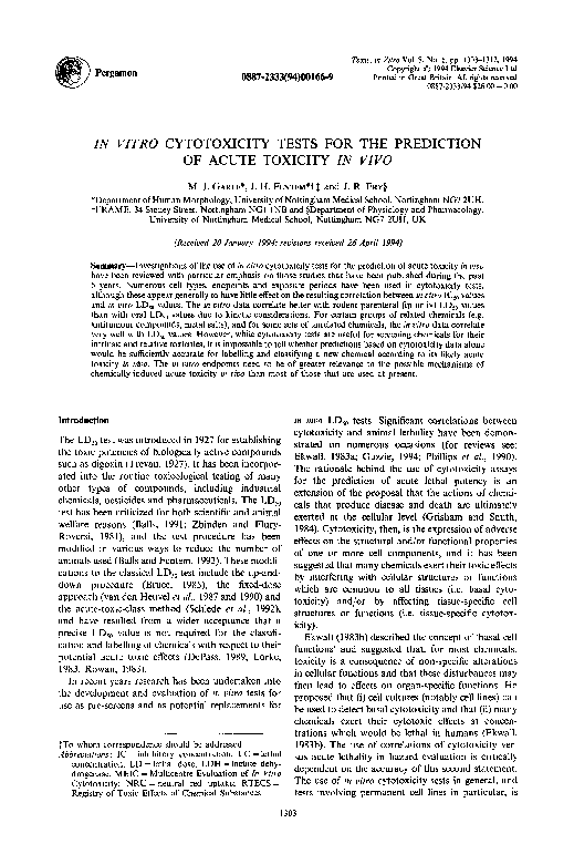 (PDF) In vitro cytotoxicity tests for the prediction of acute toxicity ...