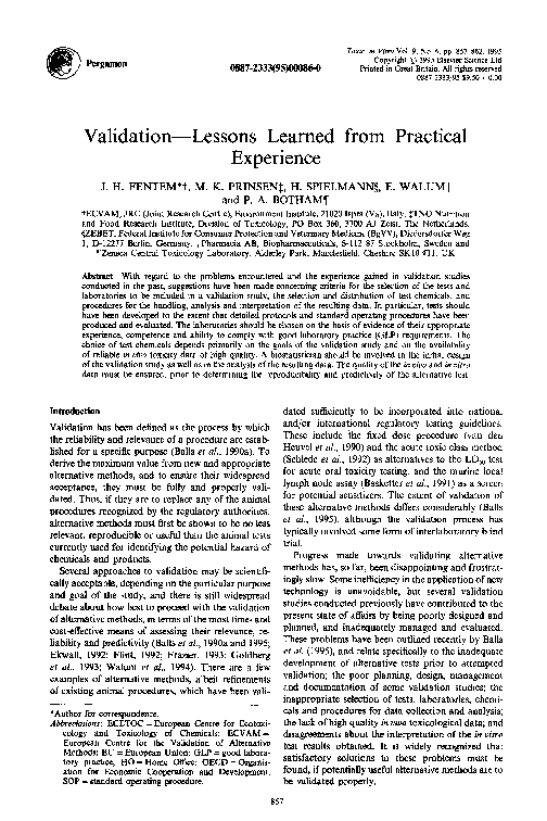 (PDF) Validation—Lessons learned from practical experience