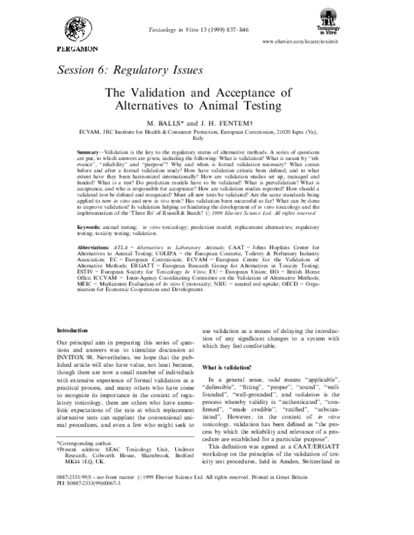 (PDF) The Validation and Acceptance of Alternatives to Animal Testing