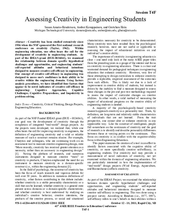 (PDF) Assessing creativity in engineering students