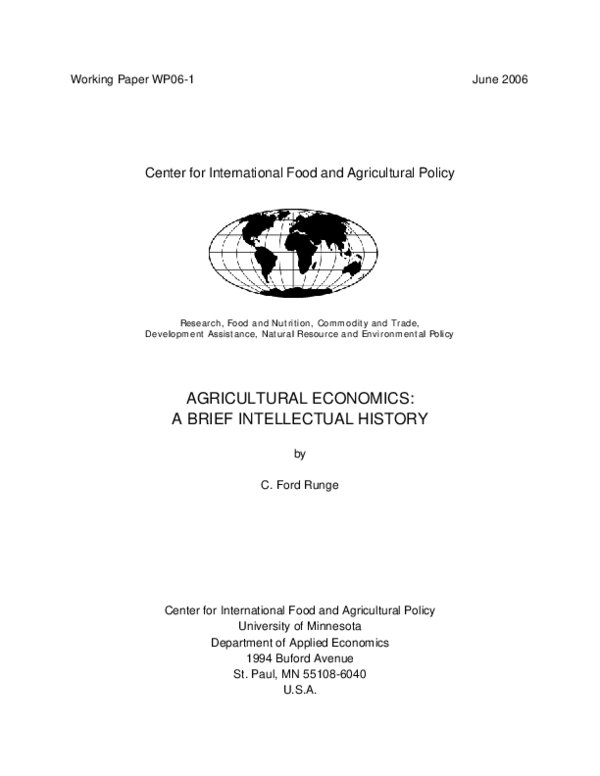 (PDF) Agricultural Economics: A Brief Intellectual History