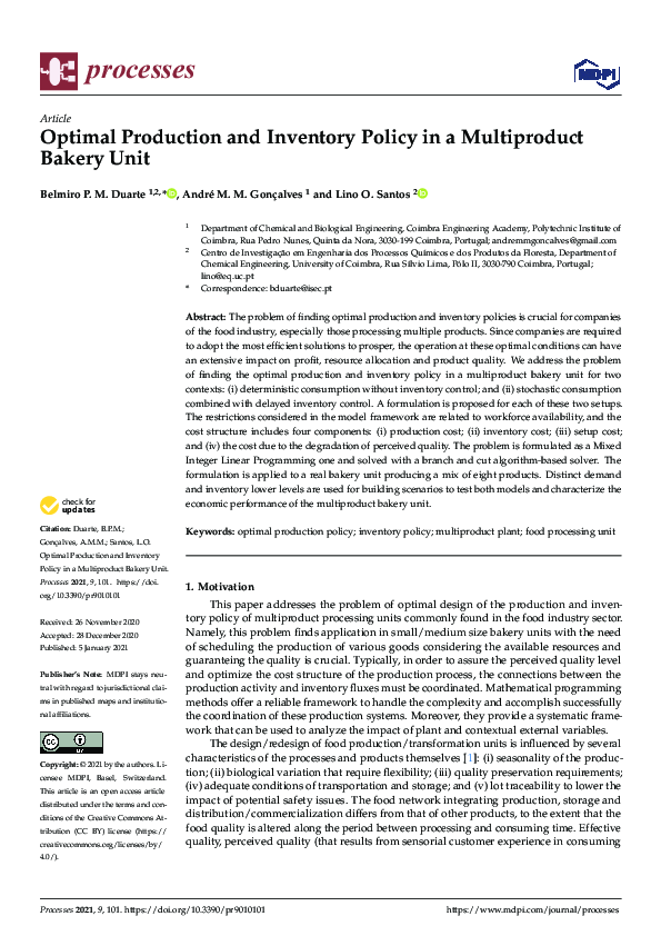 (PDF) Optimal Production and Inventory Policy in a Multiproduct Bakery Unit