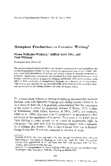 (PDF) Metaphor production in creative writing