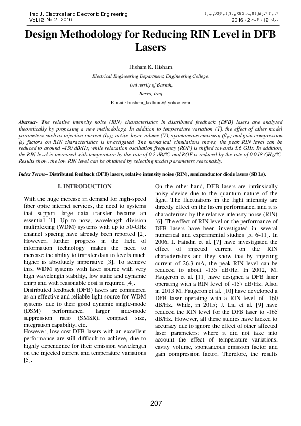 (PDF) Design Methodology for Reducing RIN Level in DFB Lasers