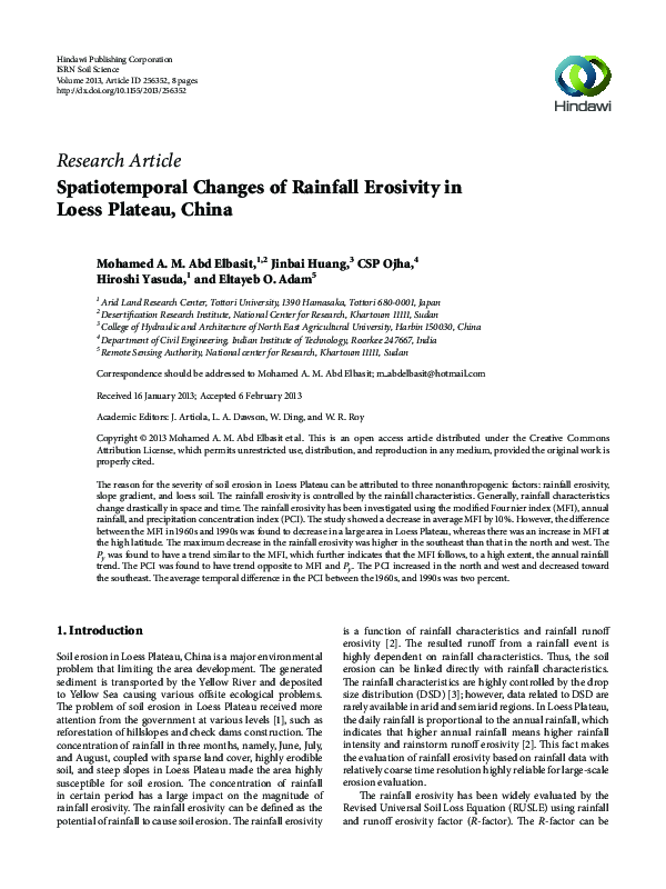 (PDF) Spatiotemporal Changes of Rainfall Erosivity in Loess Plateau, China
