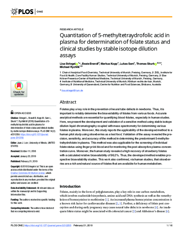 (PDF) Quantitation of 5-methyltetraydrofolic acid in plasma for ...