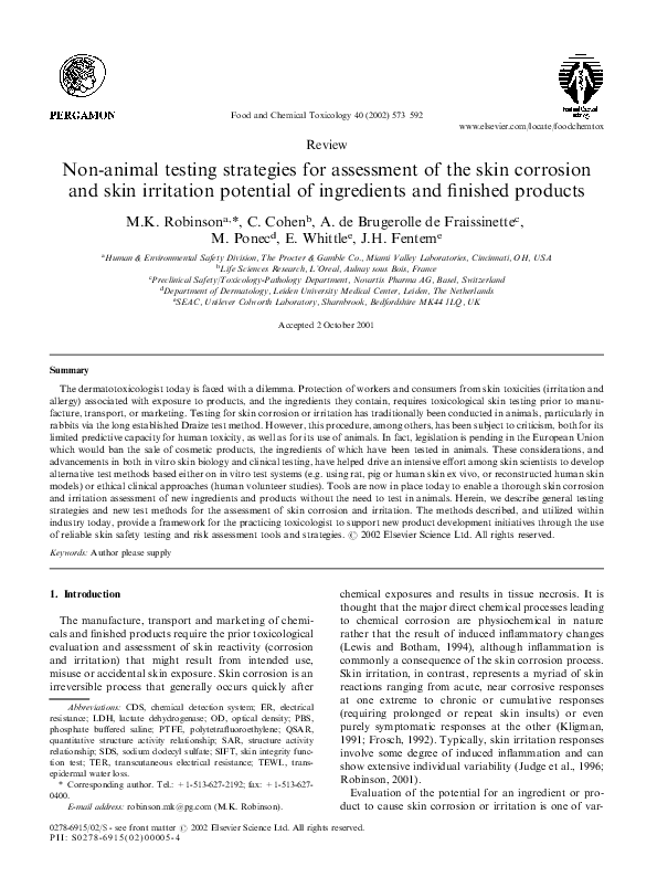 (PDF) Non-animal testing strategies for assessment of the skin ...