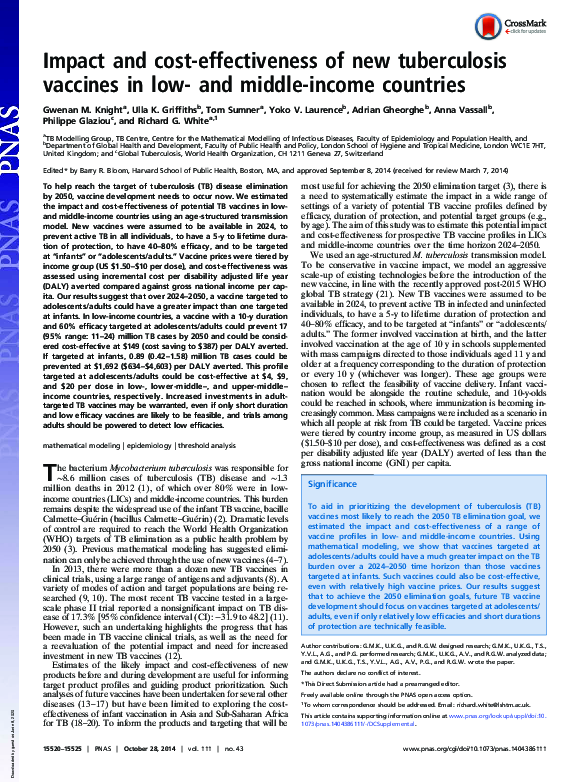 (PDF) Impact and cost-effectiveness of new tuberculosis vaccines in low ...