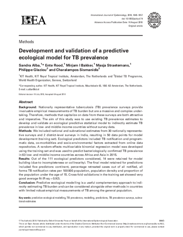 (PDF) Development and validation of a predictive ecological model for ...
