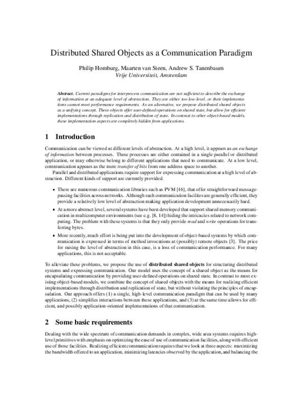 (PDF) Distributed shared objects as a communication paradigm