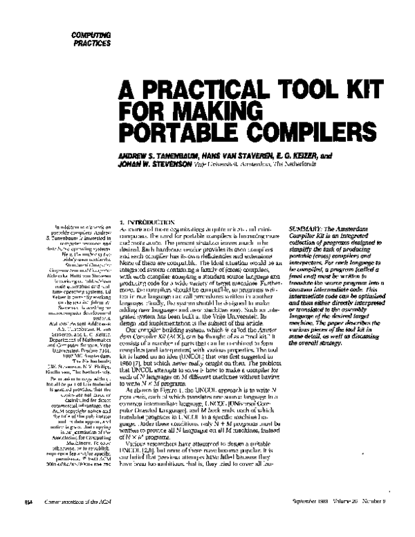 (PDF) A practical tool kit for making portable compilers Andrew S