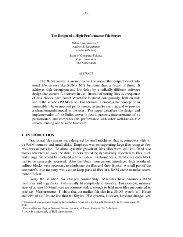 (PDF) The design of a high-performance file server