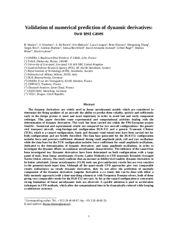 (PDF) Benchmarking the prediction of dynamic derivatives: Wind tunnel ...