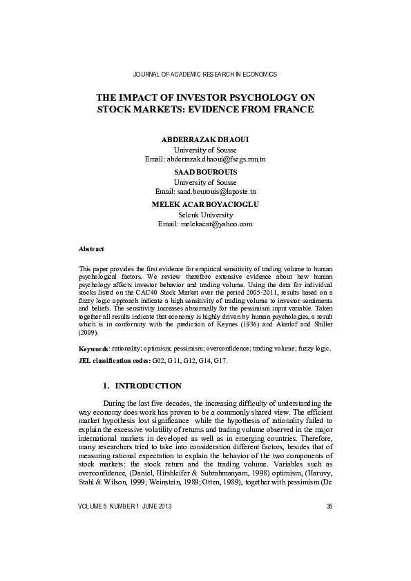 (PDF) The impact of investor psychology on stock markets: Evidence from ...