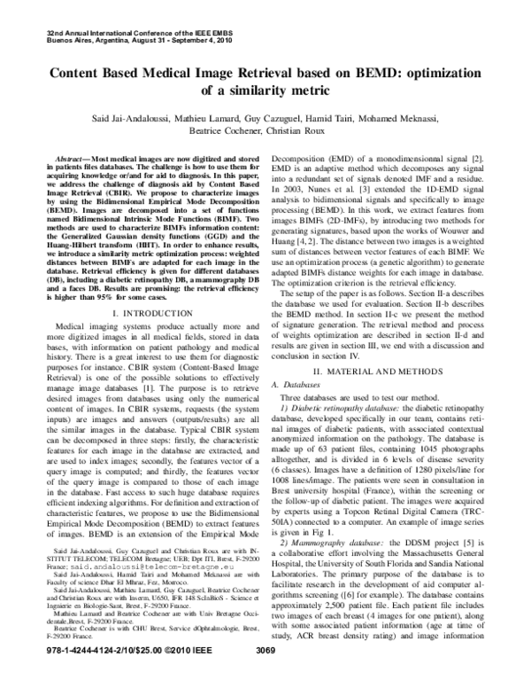 (PDF) Content Based medical Image Retrieval based on BEMD: Optimization ...