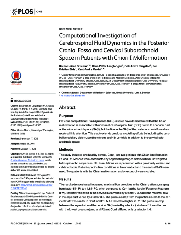(PDF) Computational Investigation of Cerebrospinal Fluid Dynamics in ...
