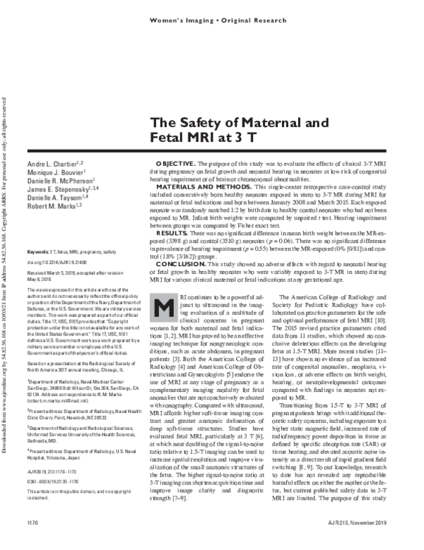 (PDF) The Safety of Maternal and Fetal MRI at 3T