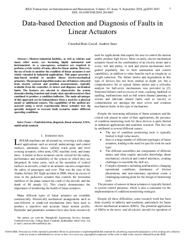 (PDF) Data-Based Detection and Diagnosis of Faults in Linear Actuators